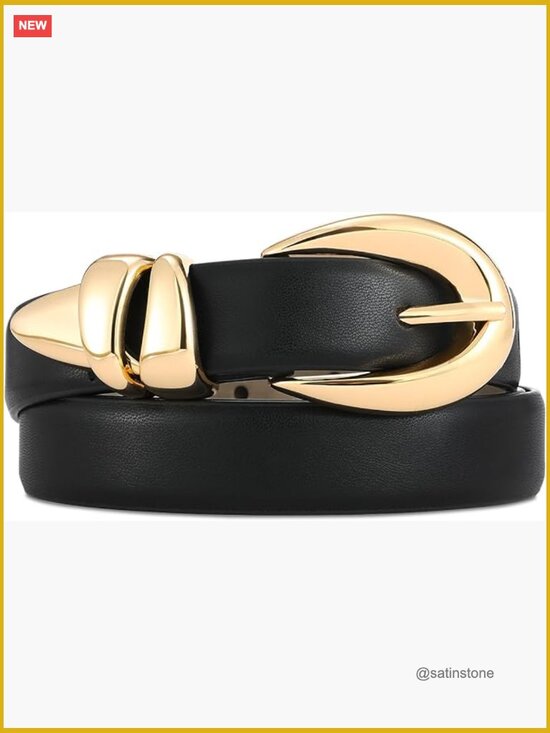 Genuine Leather Belt with Gold Buckle for Women